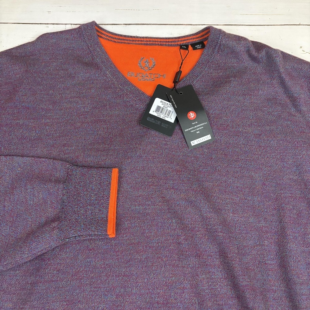 Bugatchi Sweater Mens 2XL Purple Wine Stretch V-Neck Wool Knit Long Sleeve NWT